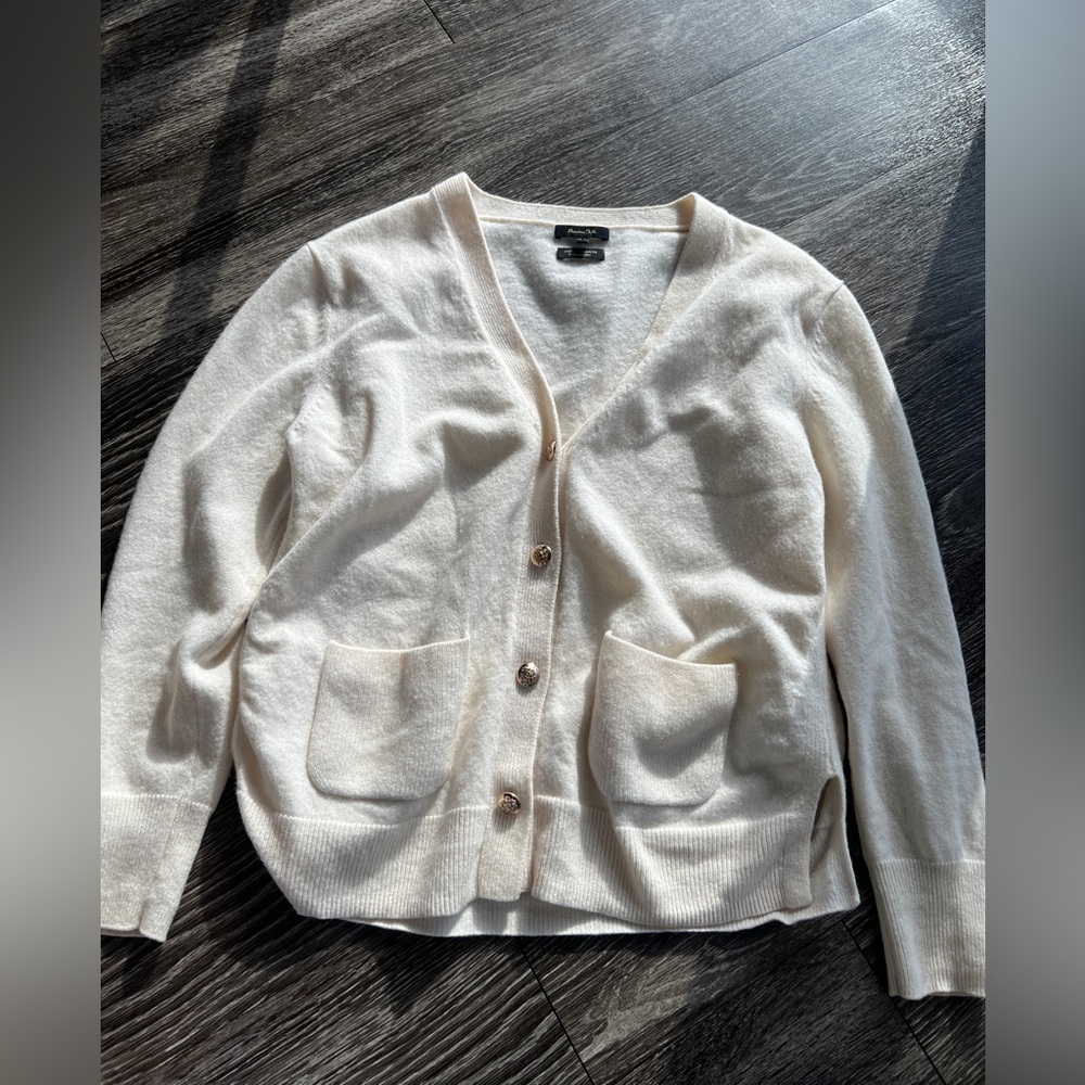 Massimo Dutti ecru cardigan with gold buttons